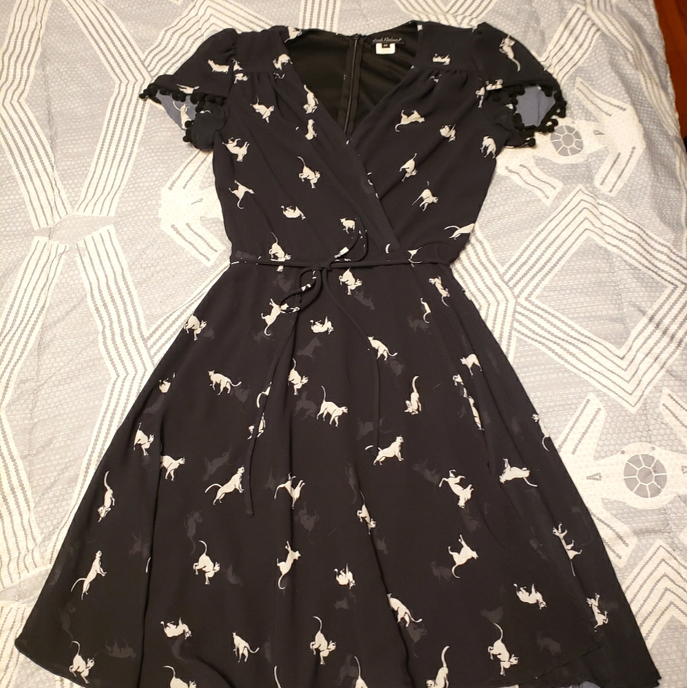 Smak Parlour Cat Print Faux Wrap Dress